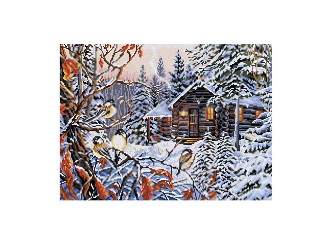 Siuvinėjimo paveikslas su siūlais 40x50cm Žiemos peizažas