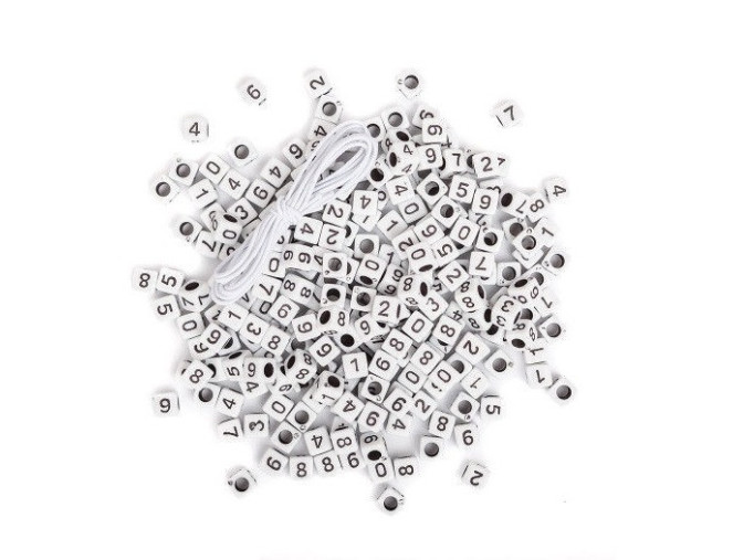 Plastic beads Numbers 40g White