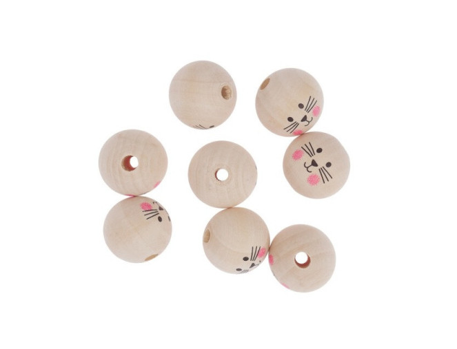 Wooden beads Kittens 30mm 8pcs.