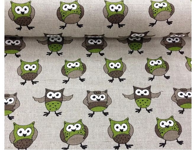 Linen fabric Owls