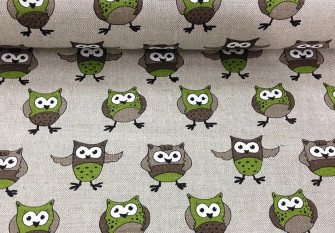 Linen fabric Owls