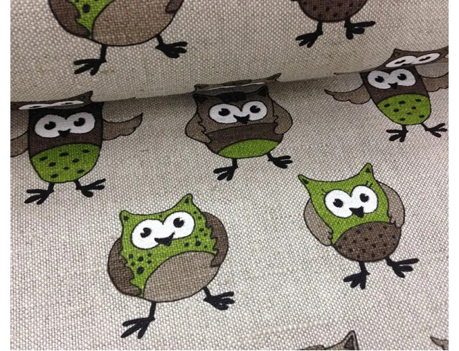 Linen fabric Owls pigiau