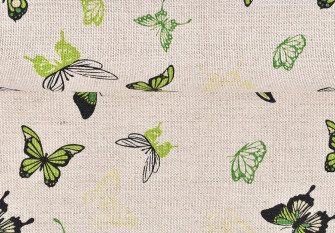 Linen fabric Green butterflies