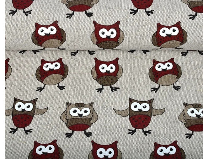 Lininis audinys Bordo pelėdos