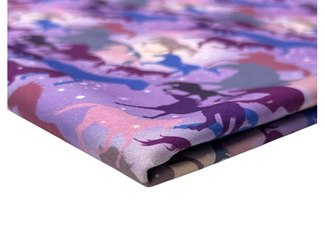 Softshell fabric Horses in purple