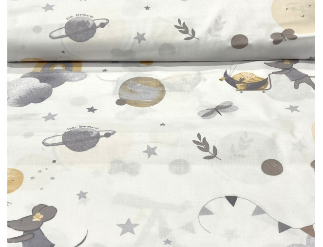 Cotton - canvas Cinderella and the planets in white pigiau
