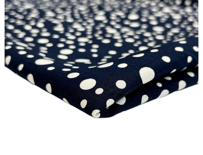 Viscose fabric White polka dots in dark blue