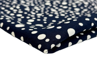 Viscose fabric White polka dots in dark blue