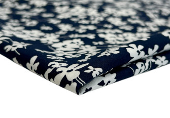 Viscose fabric White flowers in dark blue