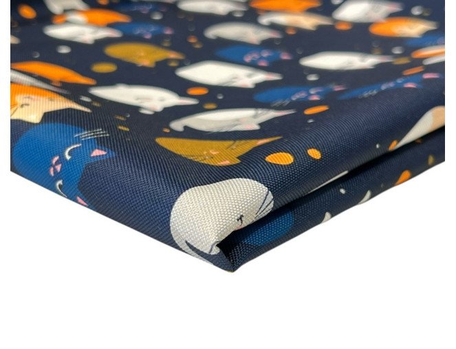 Vandeniui atsparus audinys Oxford Katinėliai tamsiai mėlyname