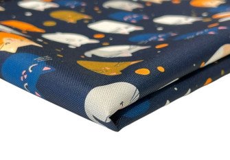 Vandeniui atsparus audinys Oxford Katinėliai tamsiai mėlyname