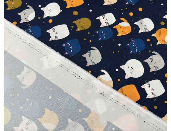 Vandeniui atsparus audinys Oxford Katinėliai tamsiai mėlyname internetu