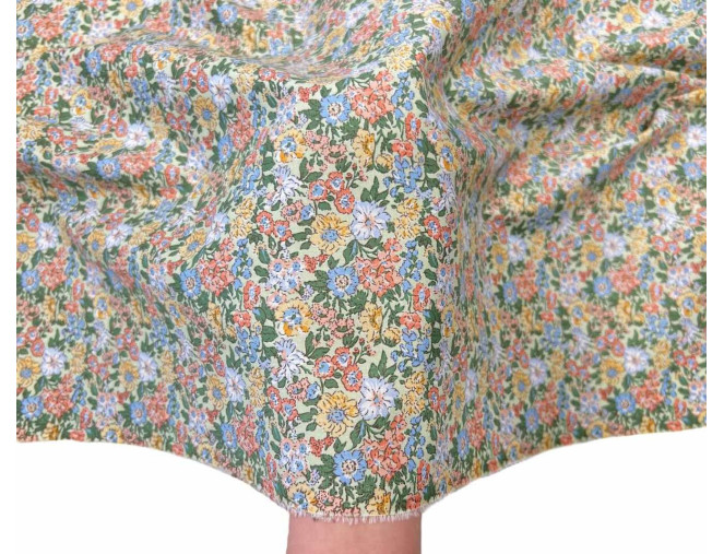 Poplin fabric Flowers in teal internetu