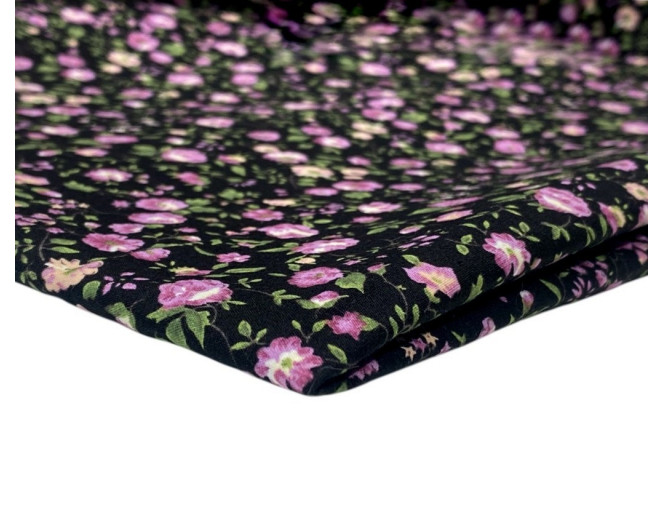Poplin fabric Flowers in black