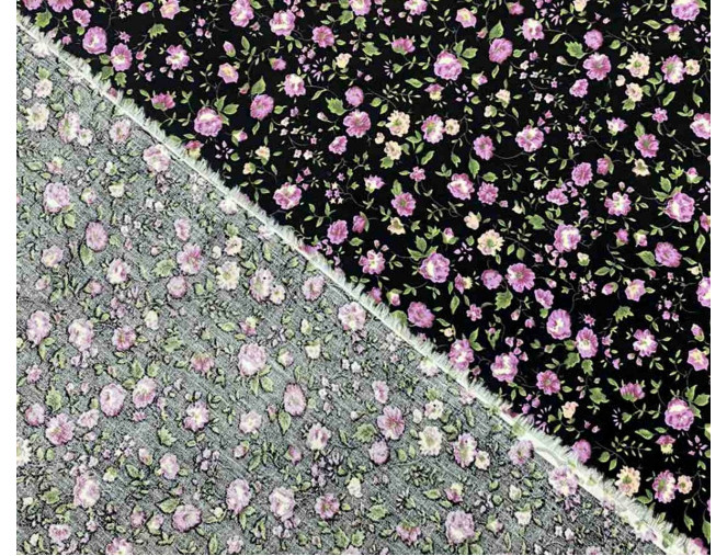 Poplin fabric Flowers in black pigiau