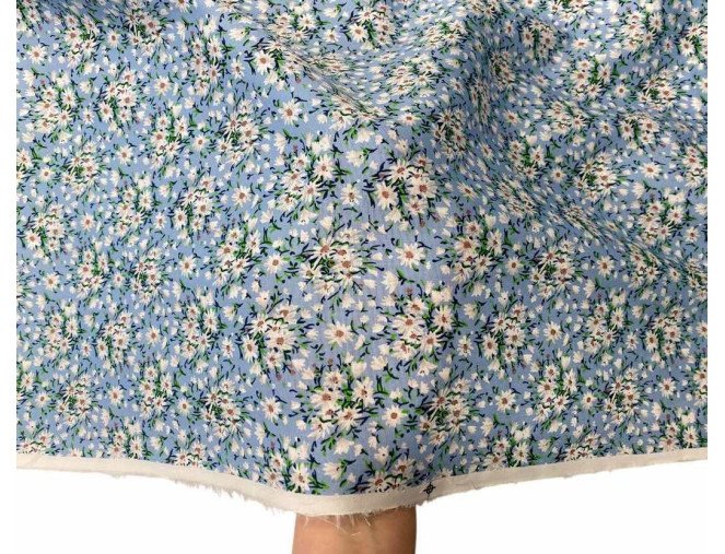 Poplin audinys Gėlytės melsvame internetu