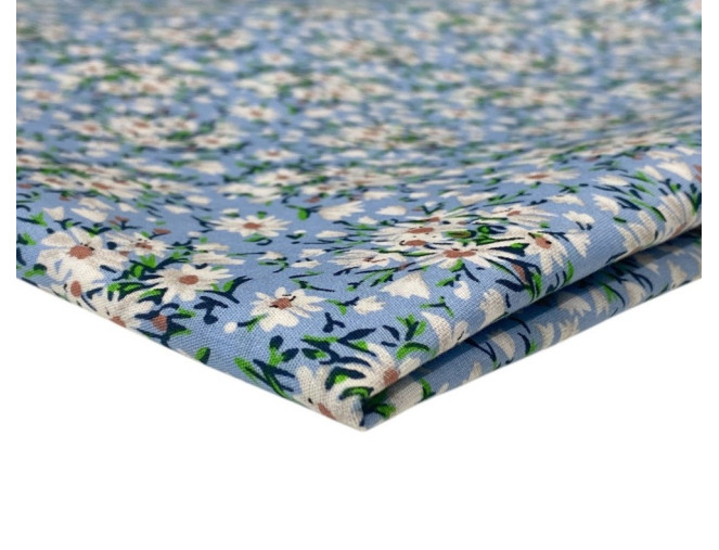 Poplin audinys Gėlytės melsvame