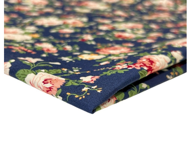 Poplin audinys Rožės tamsiai mėlyname