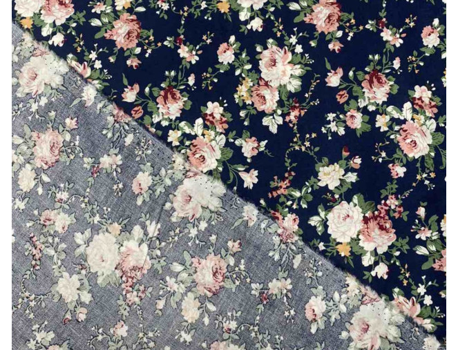 Poplin audinys Rožės tamsiai mėlyname pigiau