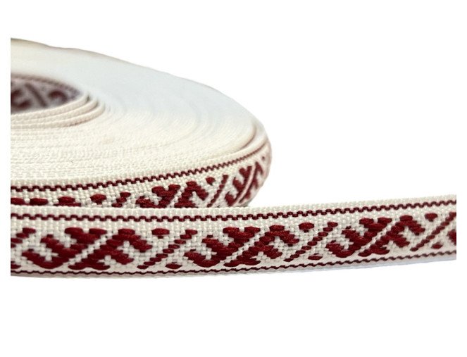 Tautinė juostelė 10mm Balta bordo