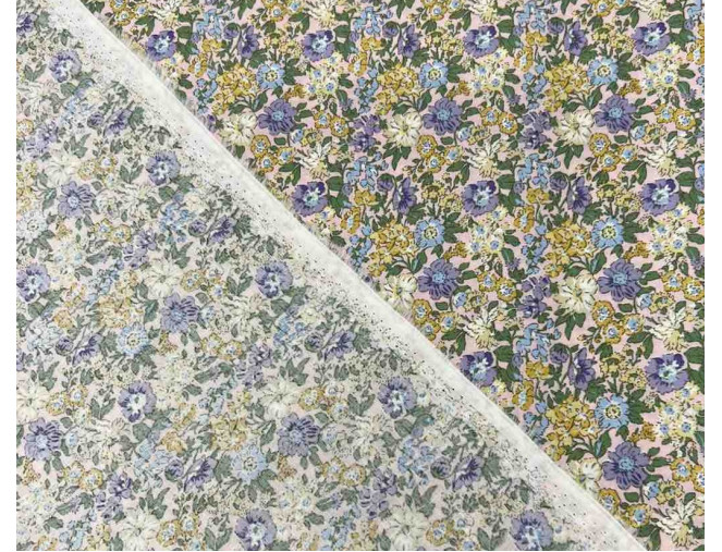 Poplin audinys Gėlytės rausvame pigiau