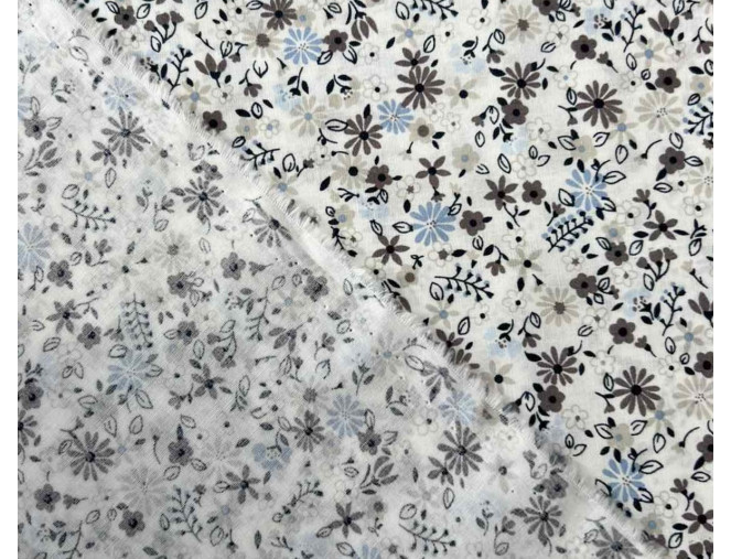 Poplin fabric Flowers in white pigiau