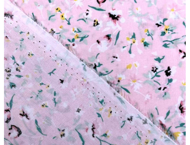 Poplin fabric Flower branches in pink pigiau