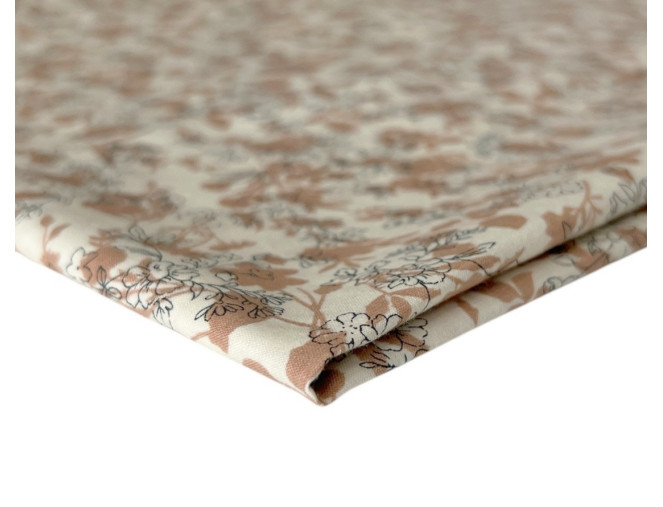 Poplin fabric Brown floral patterns in beige