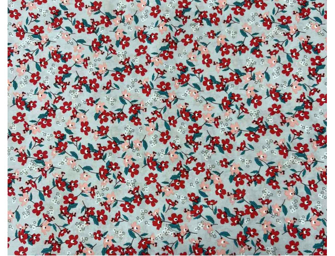 Poplin fabric Red flowers in grey internetu