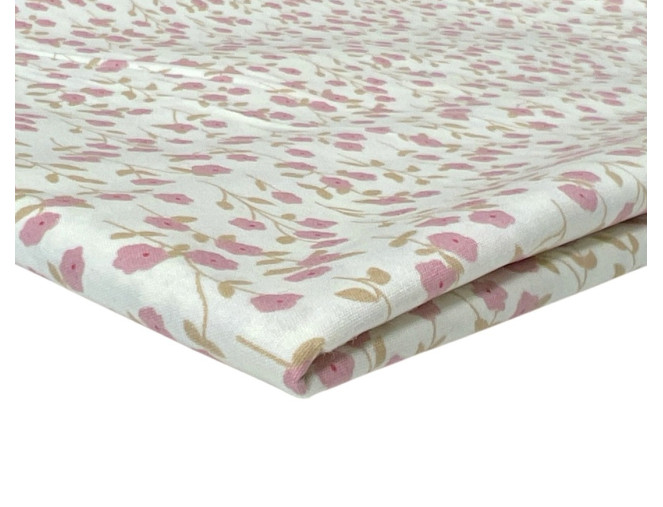 Poplin fabric Pink flowers in yellow