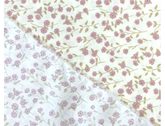 Poplin fabric Pink flowers in yellow pigiau