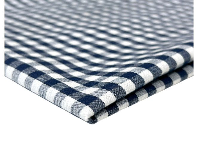 Poplin audinys Tamsiai mėlyni langeliai