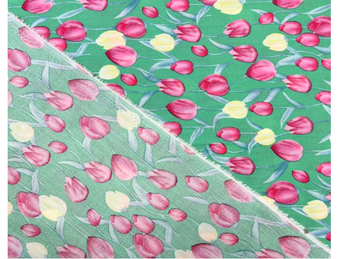 Viskozinis audinys Tulpės žaliame pigiau