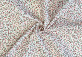 Muslinas Rožinės gėlytės baltame