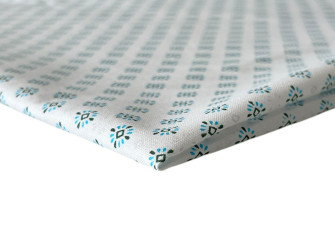 Cotton - canvas Green and blue patterns in white