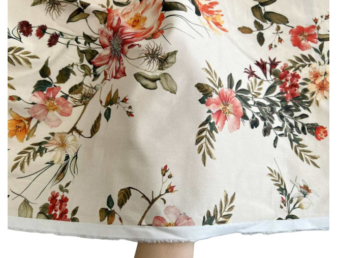 Medvilninis audinys su elastanu Gėlės gelsvame pigiau