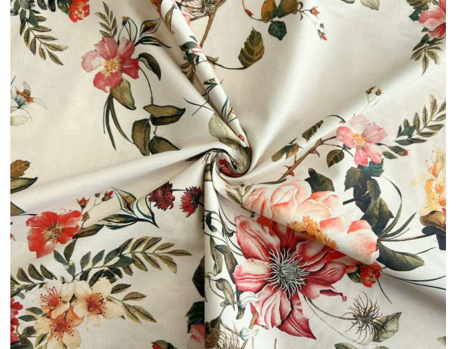 Medvilninis audinys su elastanu Gėlės gelsvame