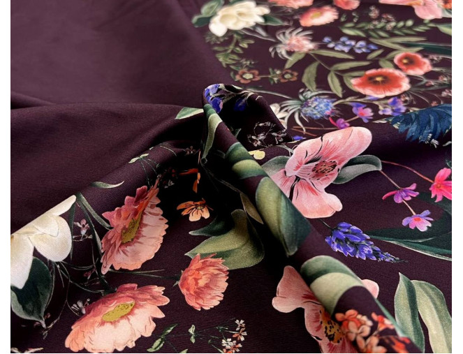 Medvilninis audinys su elastanu Gėlės bordo pristatymas per 1-4 d.d.