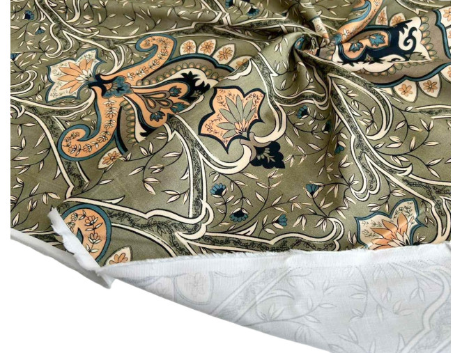 Cotton fabric with elastane Patterns khaki internetu