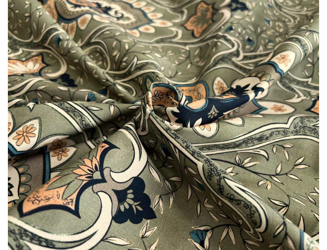 Cotton fabric with elastane Patterns khaki pristatymas per 1-4 d.d.