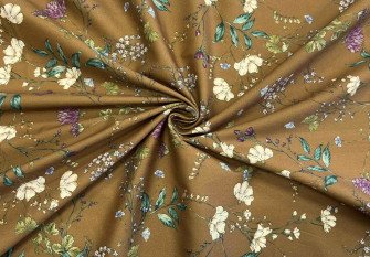 Cotton fabric with elastane Flowers in brown BROOKED