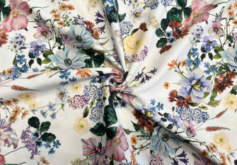 Medvilninis audinys su elastanu Gėlės gelsvame