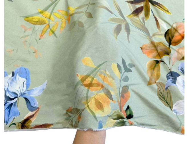 Cotton fabric with elastane Flowers in teal pigiau