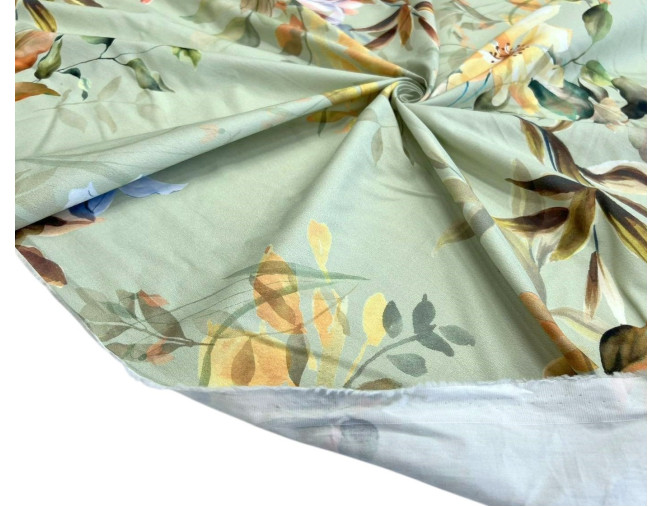 Cotton fabric with elastane Flowers in teal internetu