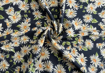 Viscose fabric Daisy in dark blue