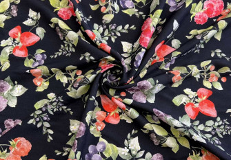 Viscose fabric Berries in black