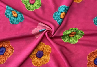 Viscose fabric Coloured flowers in pink