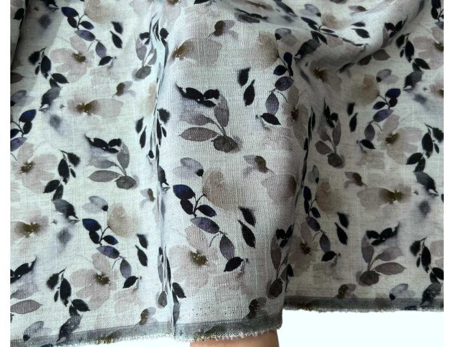 Linen with viscose Flowers in teal pigiau