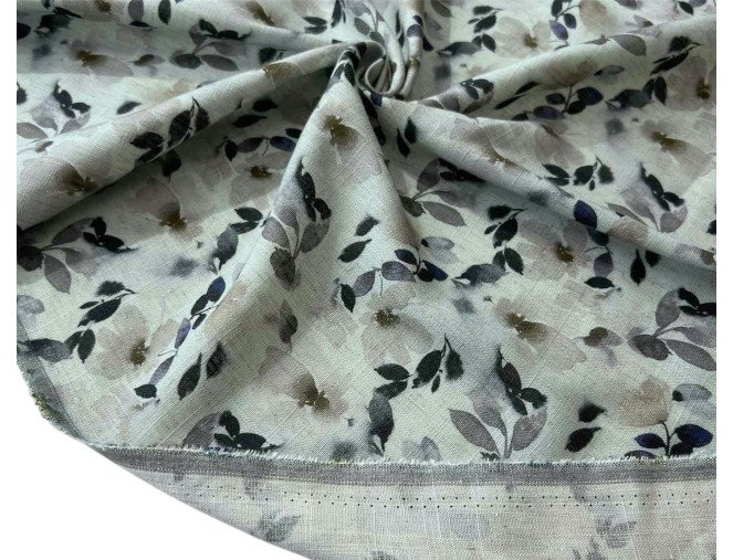 Linen with viscose Flowers in teal internetu