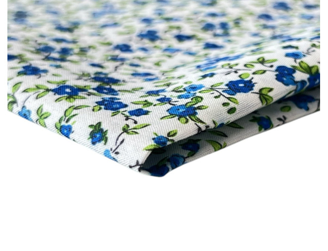 Dress fabric Blue flowers in white